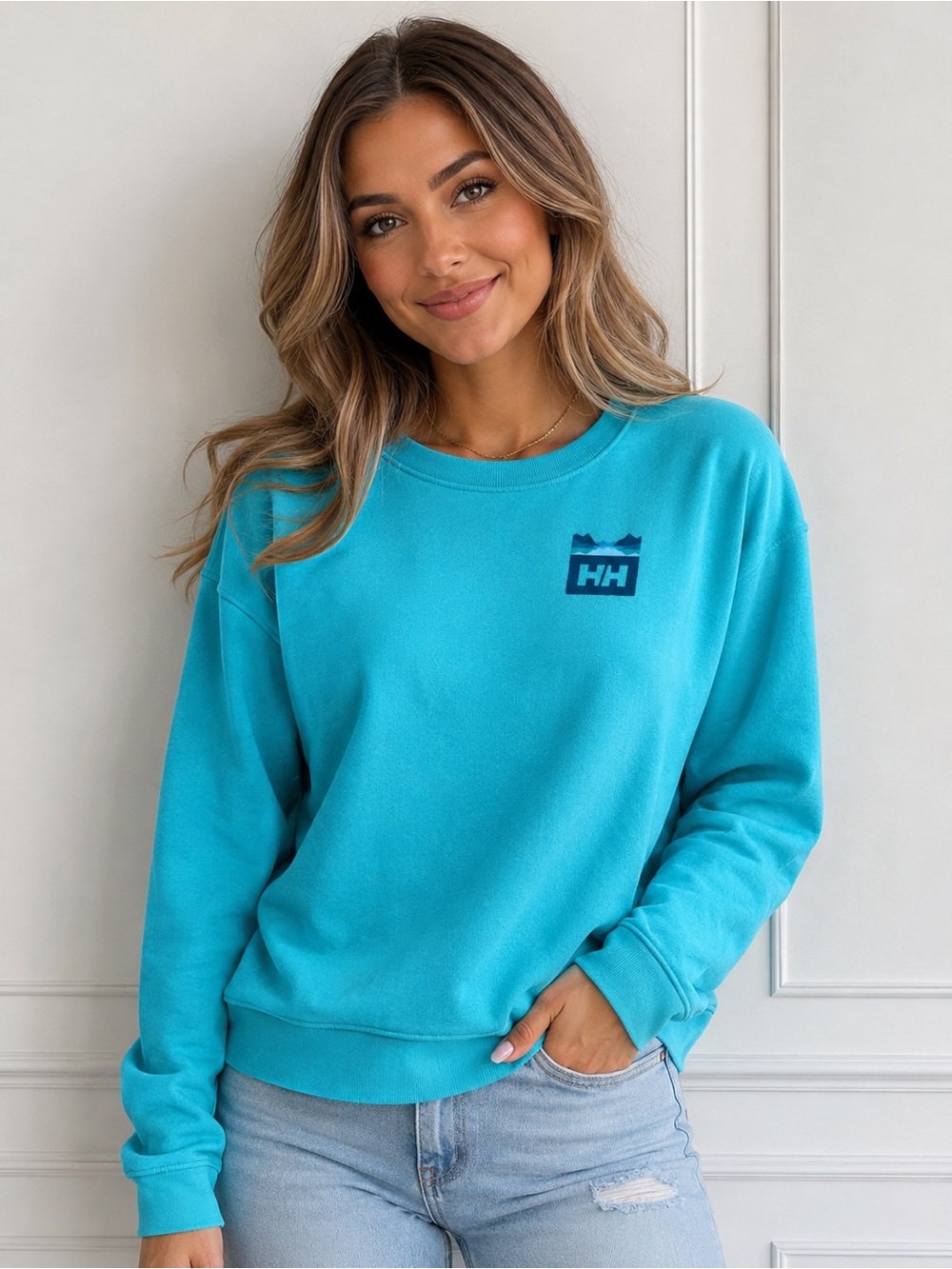 Helly Hansen Turquoise Crewneck Sweatshirt with Navy Logo